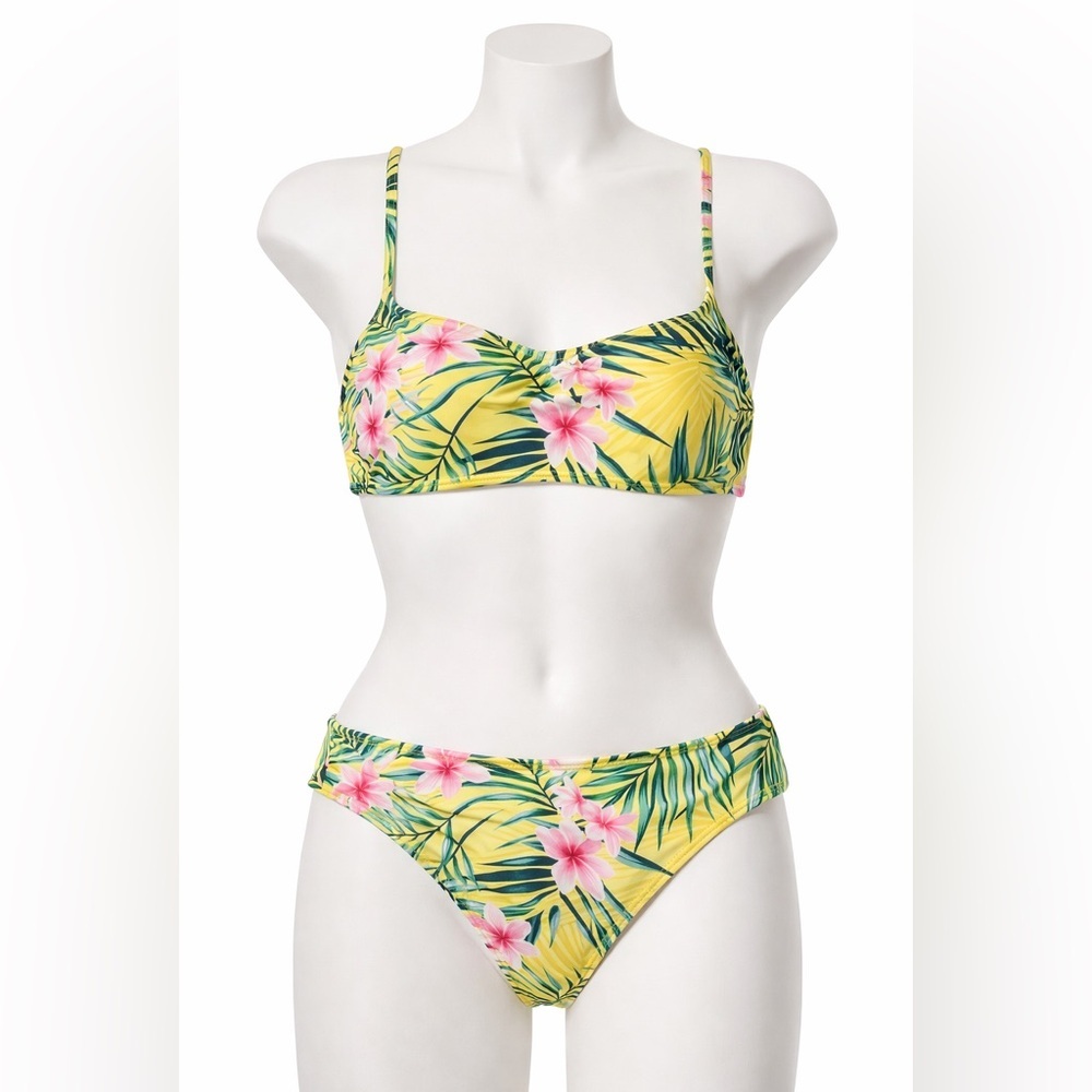Kona Sol Tropical Bikini Set Size Medium Yellow Floral Palm Print NEW​
